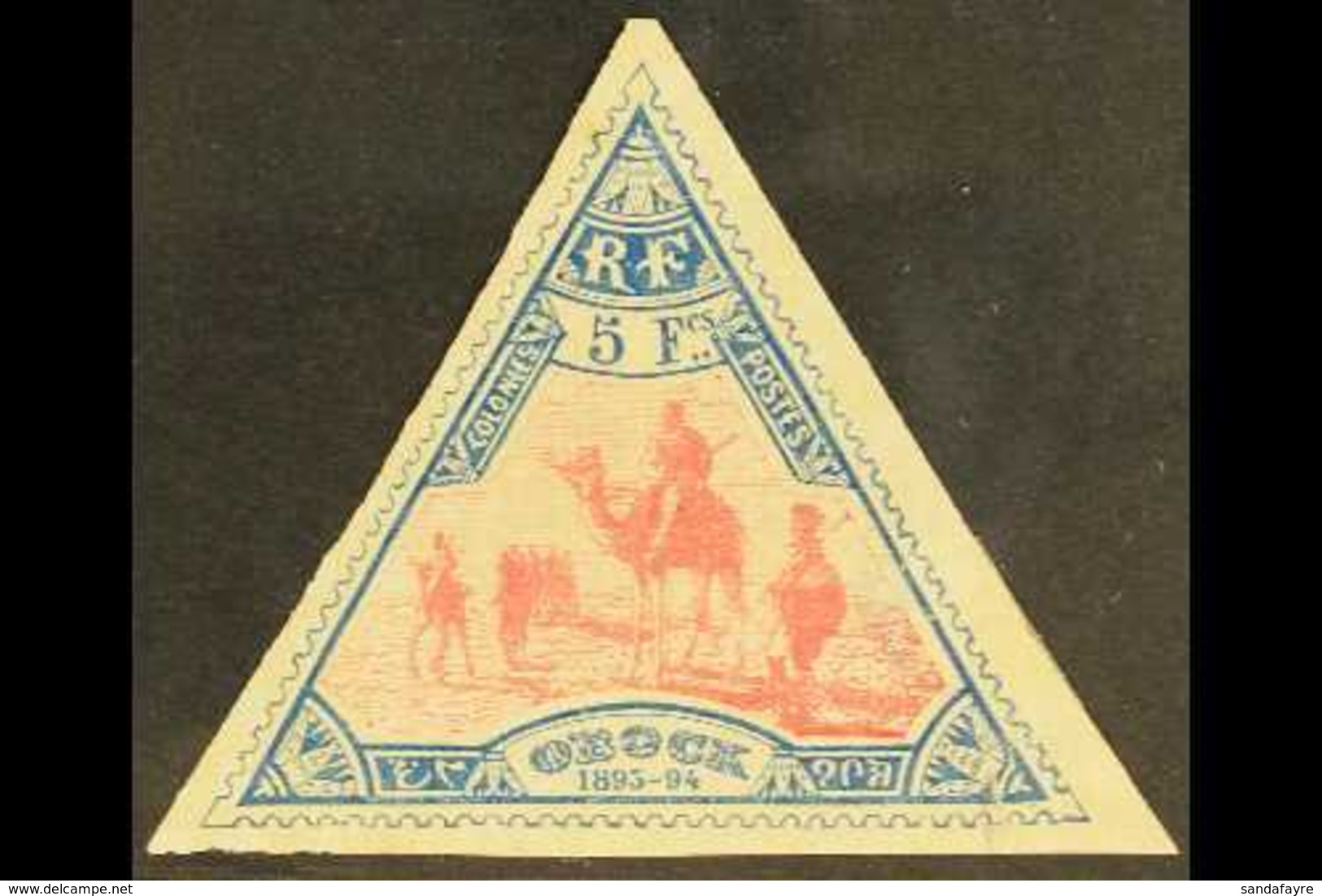 SOMALI COAST  OBOCK 1894-1903 5fr Rose And Blue, Triangular, SG 79, Mint, Thin Patch. For More Images, Please Visit Http - Autres & Non Classés