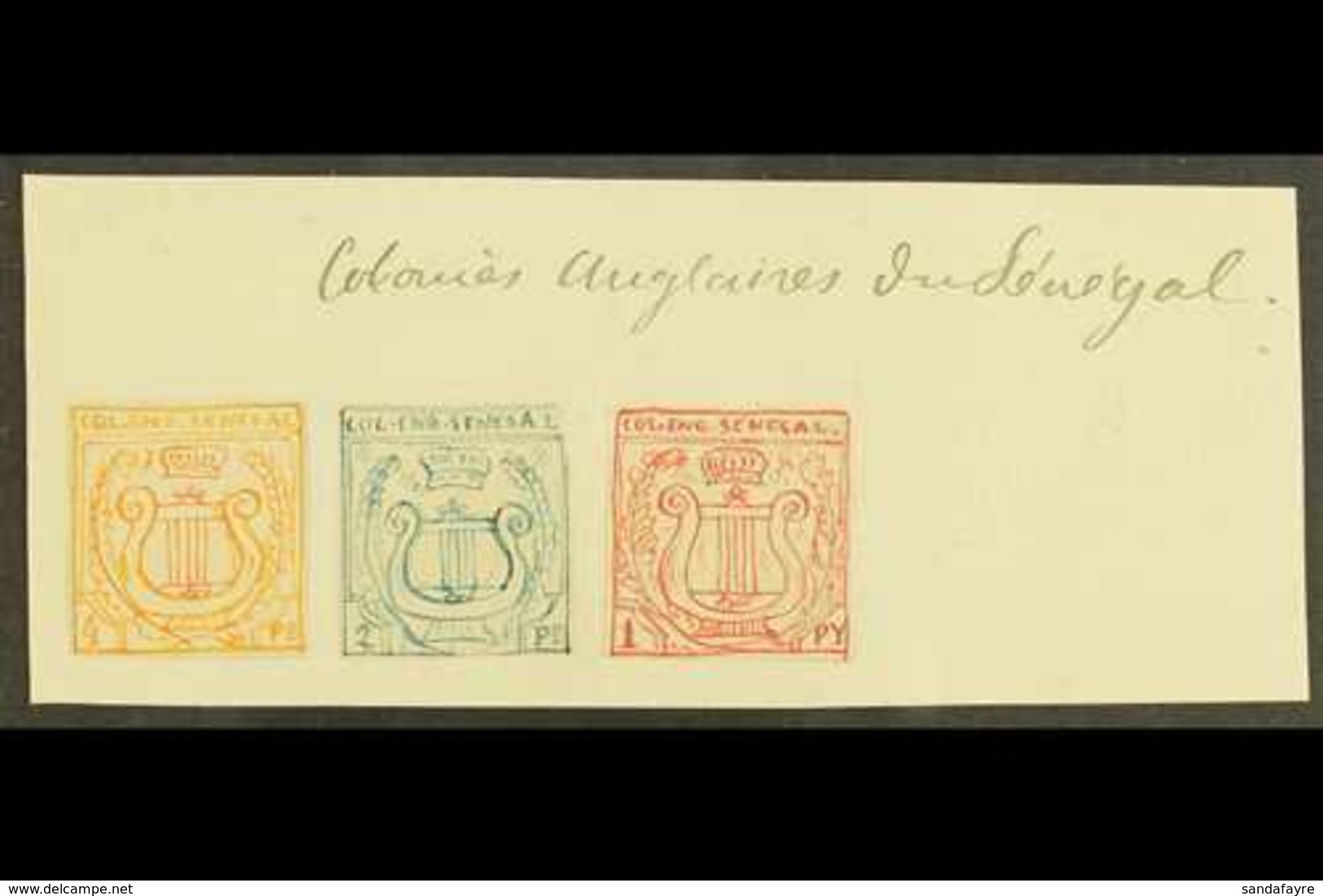 THE ENGLISH COLONY OF SENEGAL?  Three Small Stamp Sized Hand Painted Essays Created In 1861 By An Artist From France, Fe - Autres & Non Classés