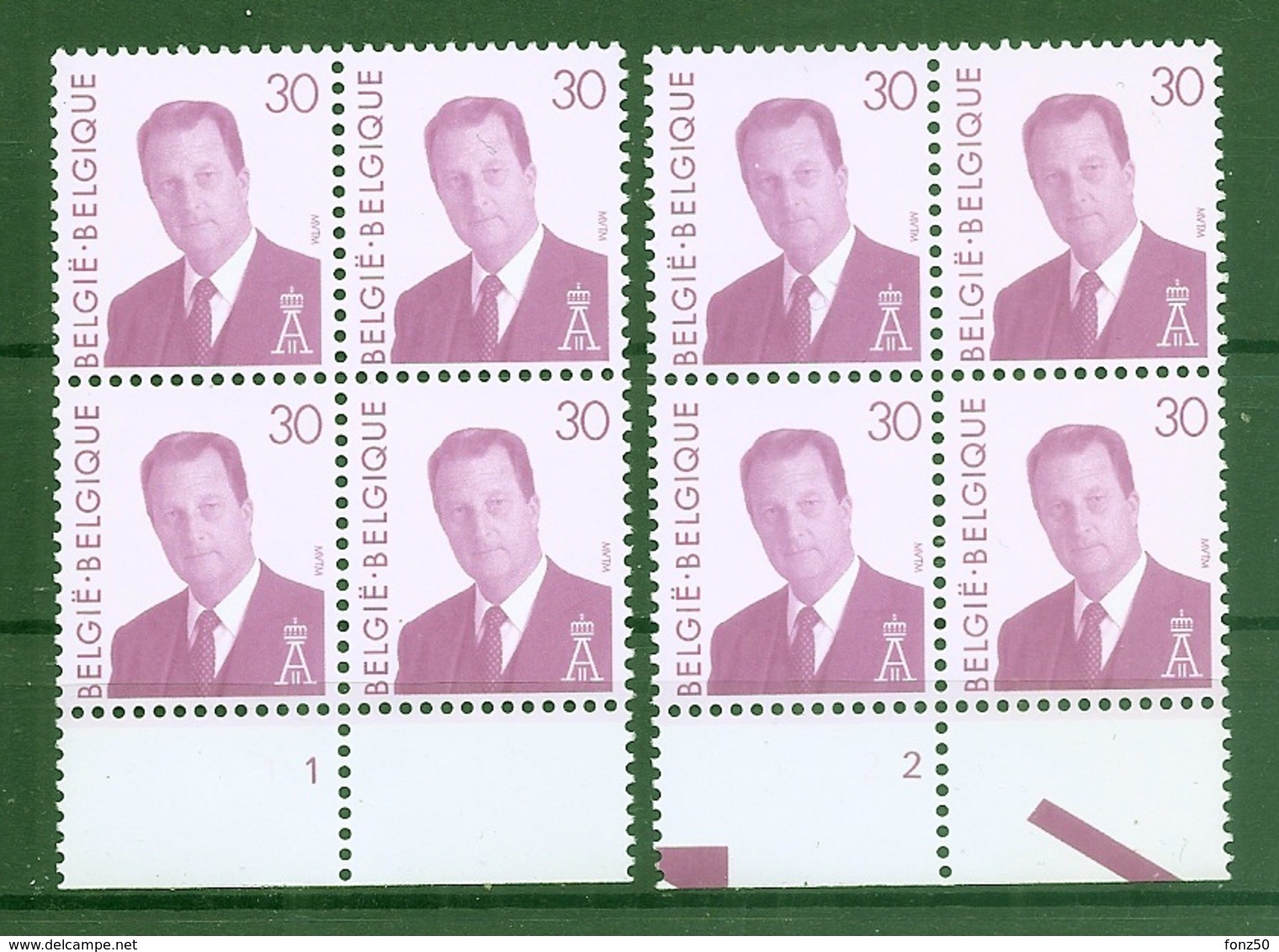 BELGIE * Nr 2536  Plaatnummers 1+2 * Postfris Xx * WIT PAPIER - GROENE GOM - Other & Unclassified