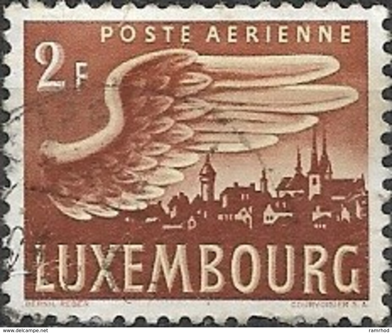 LUXEMBOURG 1946 Air. Bird Wing - 2f - Brown And Yellow FU - Usati