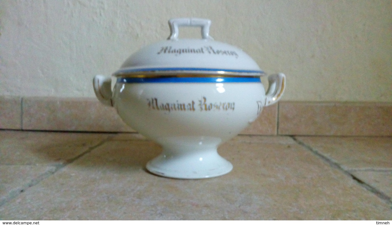 RARE- MAGUINAT ROSEROY - SOUPIERE ANCIENNE (début XXe) En Porcelaine - Liseré Bleu Et Doré - Soupières