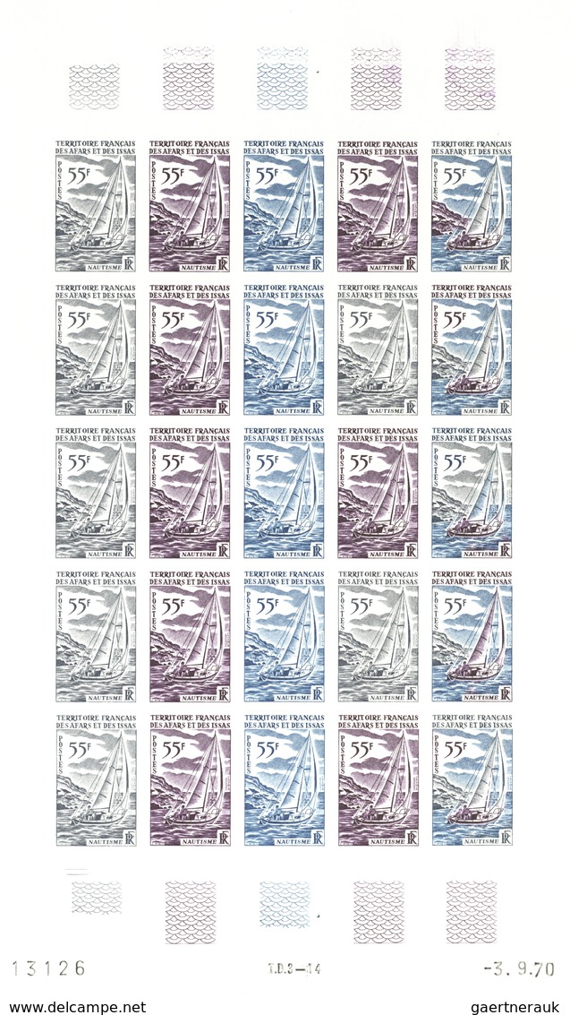 Afar Und Issa: 1969/1977, IMPERFORATE COLOUR PROOFS, MNH Collection Of 52 Complete Sheets (=1.200 Pr - Autres & Non Classés