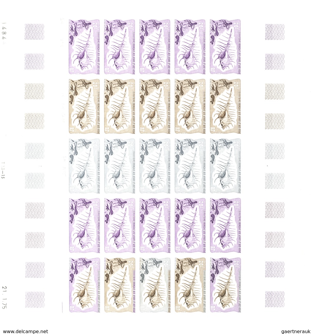 Afar und Issa: 1969/1977, IMPERFORATE COLOUR PROOFS, MNH collection of 52 complete sheets (=1.200 pr