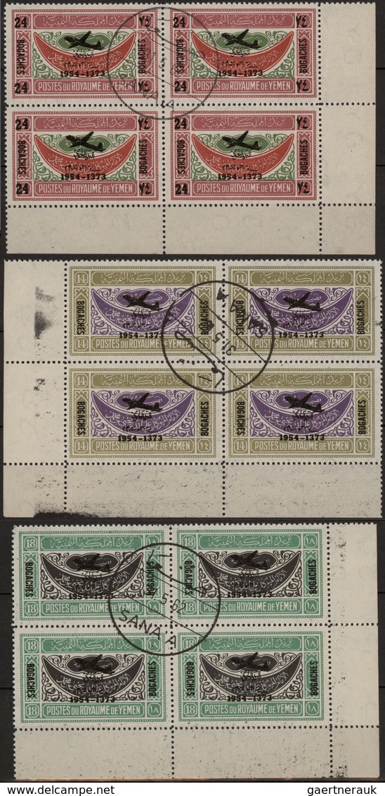 Jemen: 1954, Provisionals, Eight Issues With Overprints "airplane And Year Date" (8b.,10b., 14b., 18 - Yemen