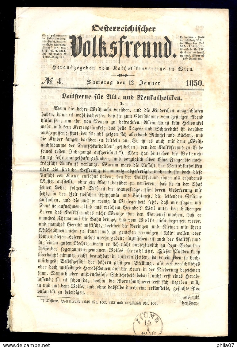 Austria, Croatia - Complete Newspaper Oeseterreichischer Volksfreund No. 4 From 1850 - Other & Unclassified