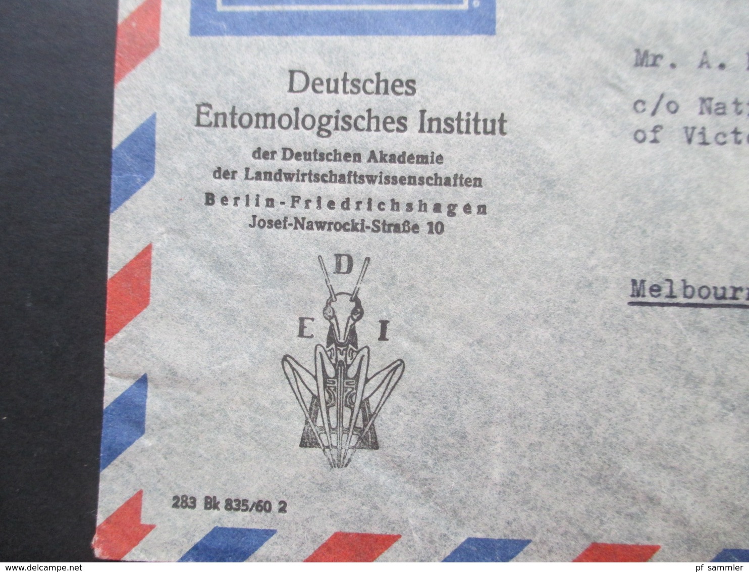 DDR Fünfjahrplan 1962 Luftpostbrief Nach Melbourne Australien Firmenumschlag Deutsches Entomologisches Institut Berlin - Brieven En Documenten