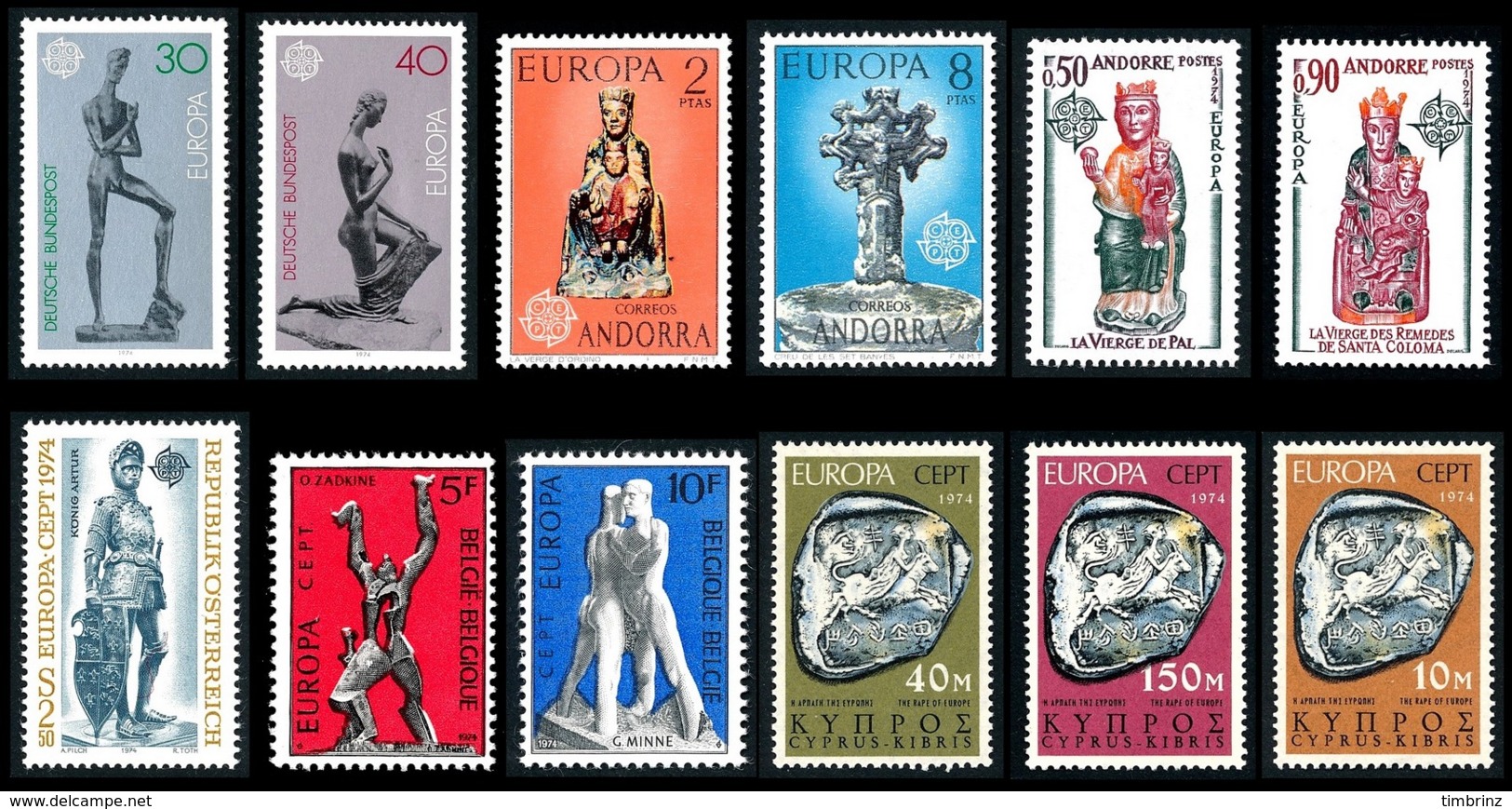 EUROPA Année Complète 1974 ** MNH TB  Cote= 207,10 EUR - 49 Val. + 1 Bloc ; Sculptures: 23 Pays  ..Réf.DIV20148 - Volledig Jaar