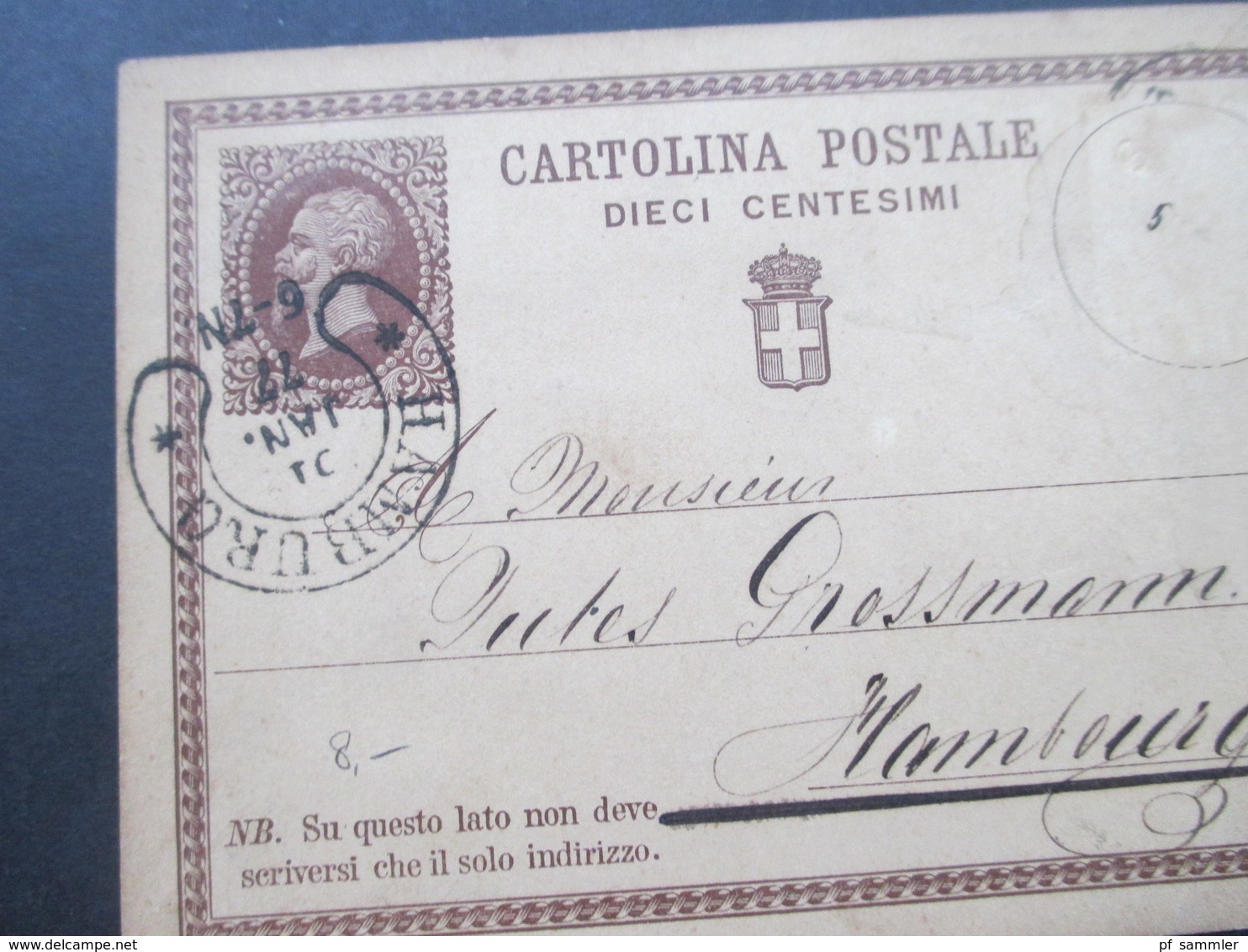 Italien 1877 Ganzsache Nach Hamburg Und Ak Stempel Hufeisenstempel Hamburg Aus Milano Enrico Casati - Postwaardestukken