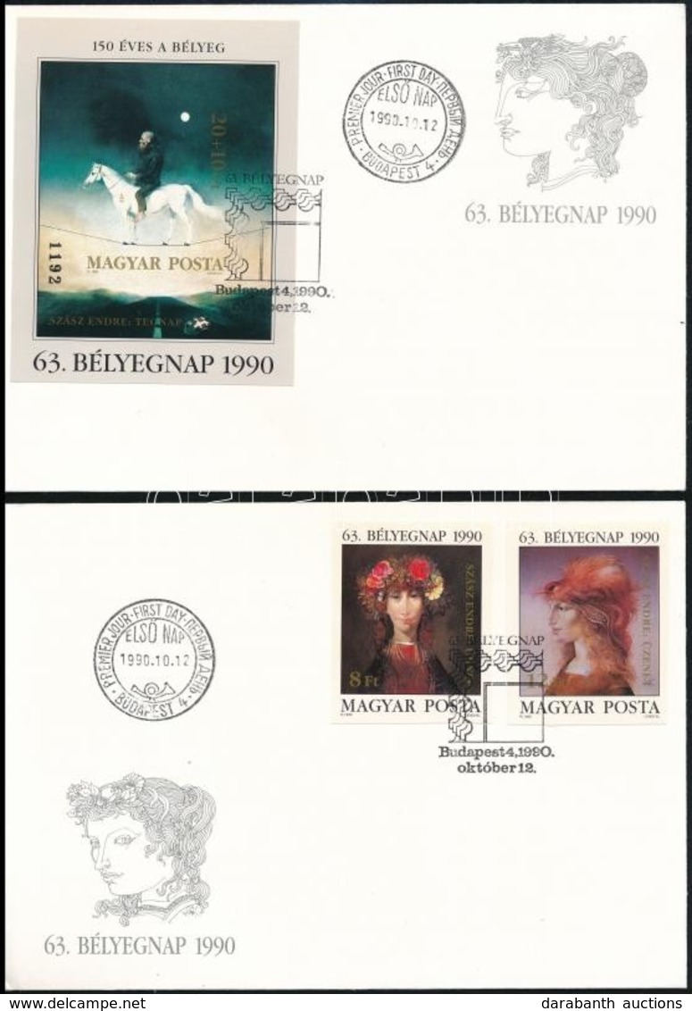 1990 Bélyegnap (63.) Vágott Sor + Vágott Blokk 2 Db FDC-n (10.000) - Otros & Sin Clasificación