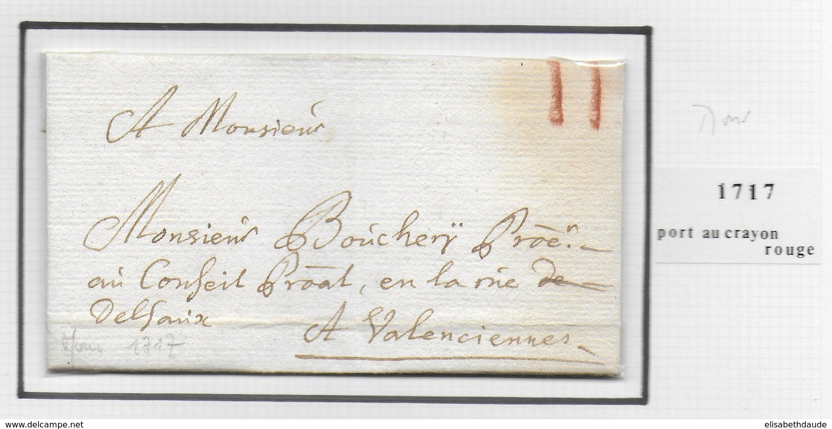 BELGIQUE - 1717 - LETTRE De MONS Avec TAXE ROUGE => VALENCIENNES - 1714-1794 (Pays-Bas Autrichiens)