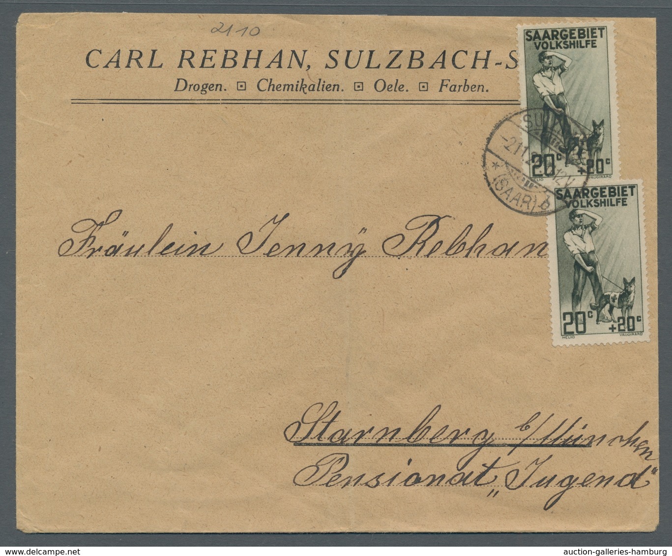 Deutsche Abstimmungsgebiete: Saargebiet: 1926, "20 C. Volkshilfe", Zwei Werte Als MeF Auf Brief Von - Briefe U. Dokumente