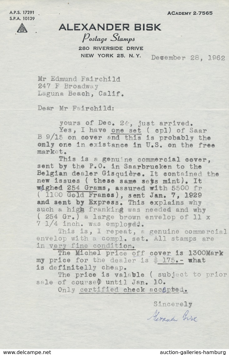 Deutsche Abstimmungsgebiete: Saargebiet: 1928, Volkshilfe "Madonna"; Kompletter Satz Auf Versandstel - Briefe U. Dokumente