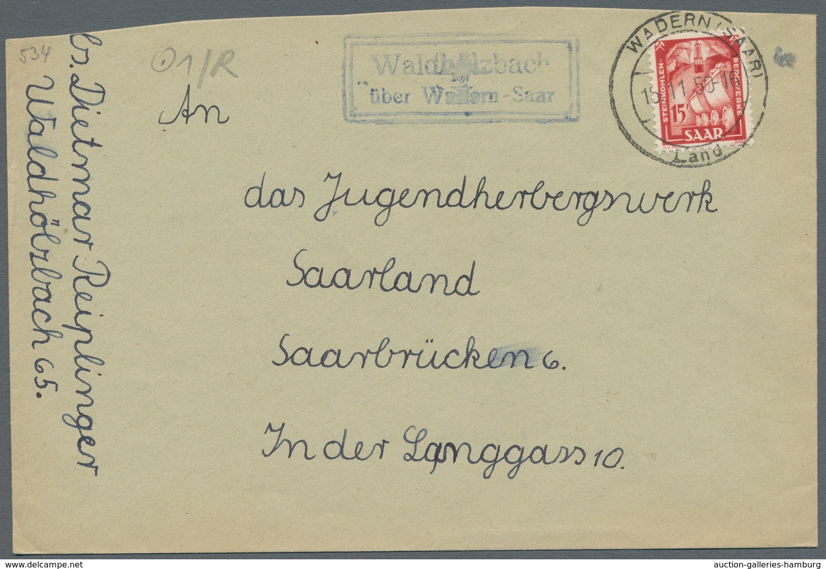 Saarland (1947/56) - Besonderheiten: "Waldhözbach über Wadern-Saar", Sauberer Abschlag Des Landposts - Sonstige & Ohne Zuordnung