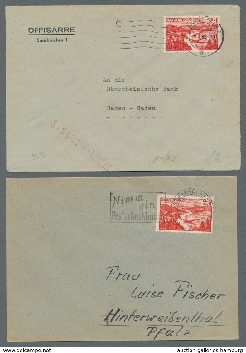 Saarland (1947/56): 1949-1950, Partie Von 6 Einzelfrankaturen Mit Mi.Nr. 252 (2 Stück), 264, 266, 29 - Briefe U. Dokumente