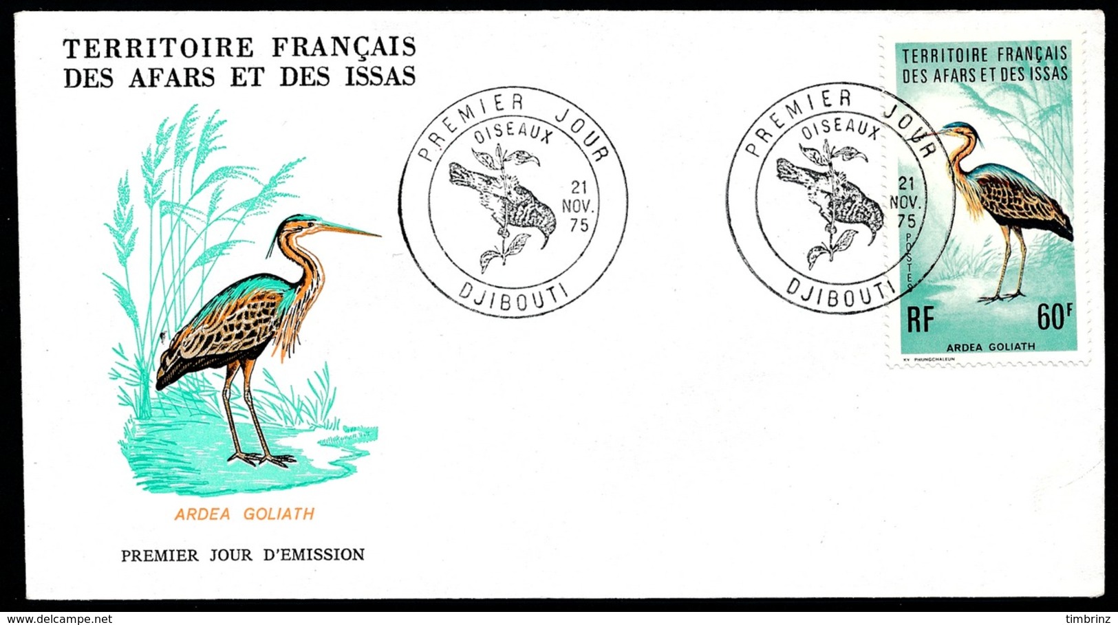 AFARS ET ISSAS FDC 1975 - Obl. 1er Jour Sur Yv. 410 à 413 Oiseaux: Vidua, Cinnyris, Ardéa... (4 Val.)  ..Réf.AFA23349 - Covers & Documents