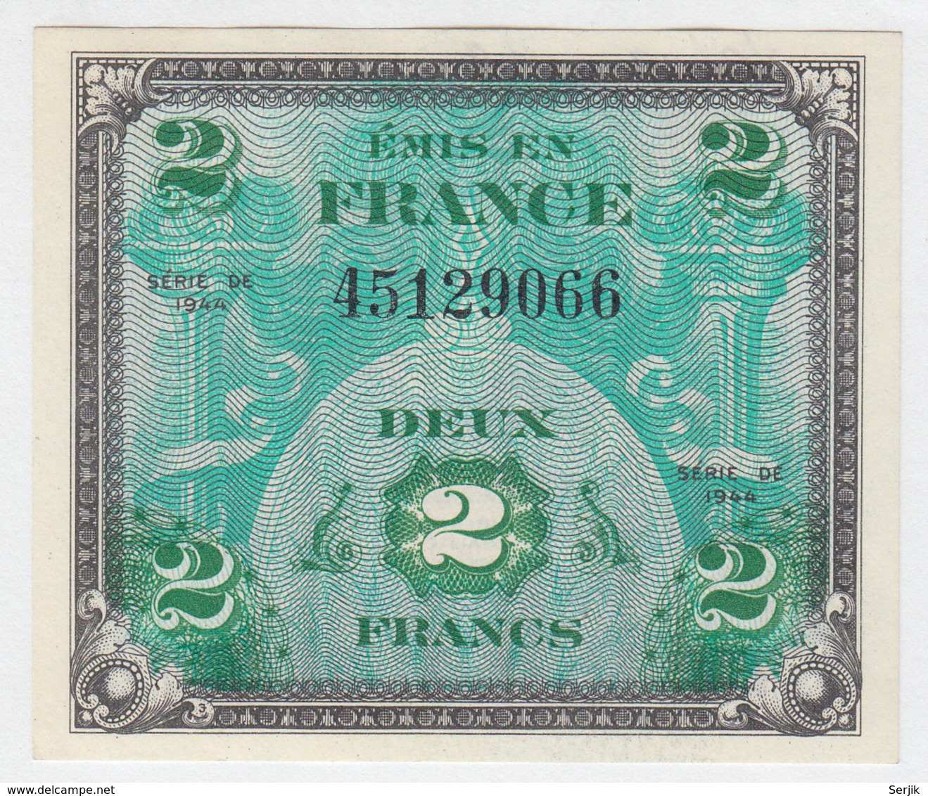 France 2 Francs 1944 XF+ CRISP Banknote Pick 114a 114 A - 1944 Vlag/Frankrijk