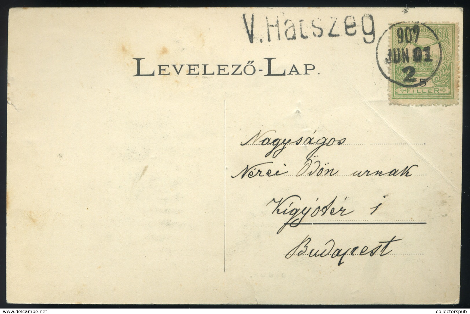 HÁTSZEG 1909. Képeslap, Ritka Vasúti Bélyegzéssel Budapestre - Gebruikt