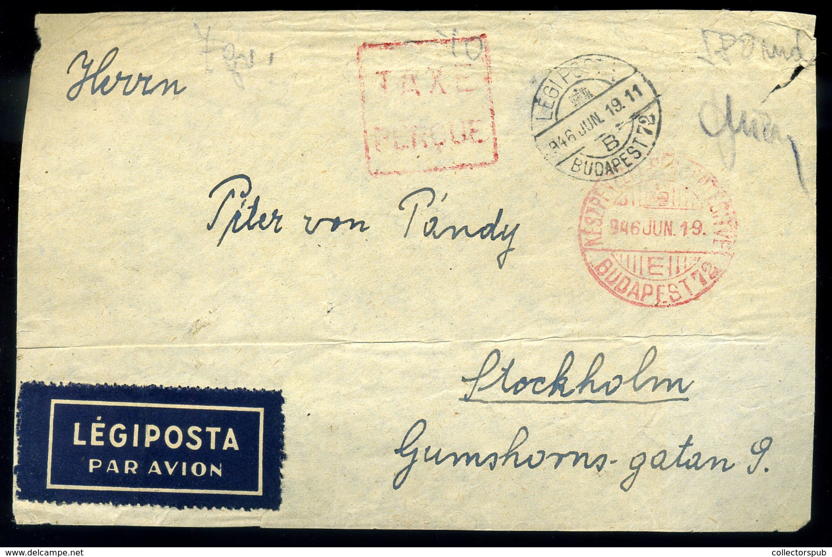 BUDAPEST 1946.01.19. Légi Levél Előlap, 580md Kp Bérmentesítéssel Stockholmba /EXTREMELY SCARCE DOCUMENT (but Only Front - Covers & Documents