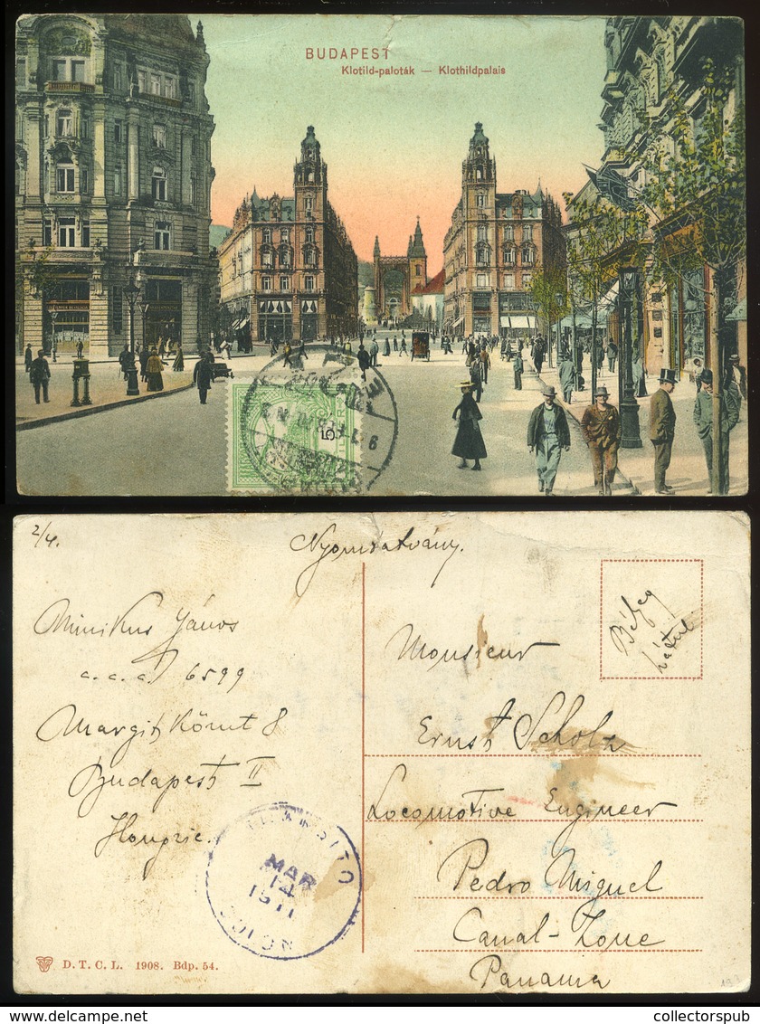 BUDAPEST 1911. Képeslap Előoldali Bérmentesítéssel Canal-Zone, Panamába Küldve! - Used Stamps