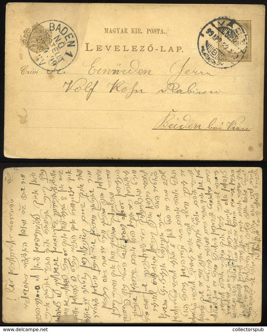 VÁC 1899. Díjjegyes Levlap, Héber Nyelvű írással Bécsbe Küldve - Used Stamps