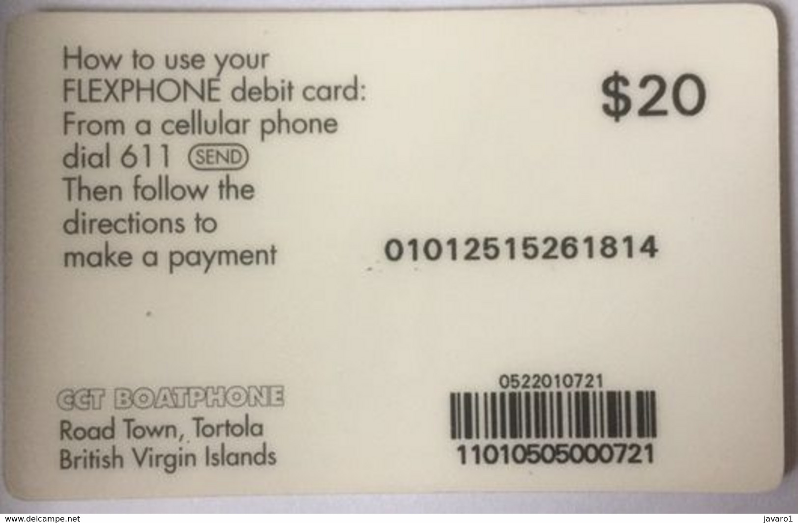 CARAIB : CAR50 $20 BOATPHONE FREE $20.00 CARD USED - Virgin Islands