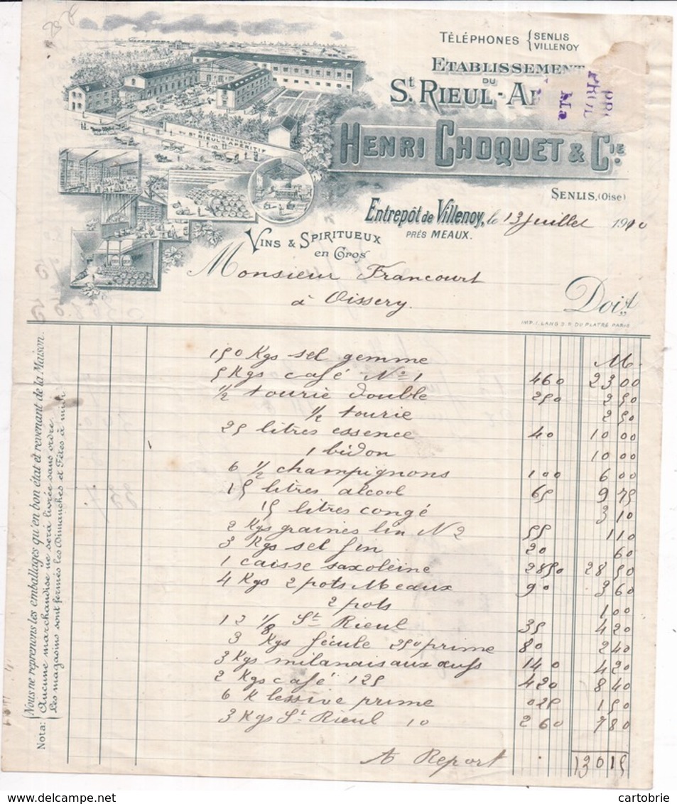 77 Entrepôt à VILLENOY Près MEAUX - Facture Illustrée (1910) Henri CHOQUET - Pour Francourt à OISSERY - Villenoy