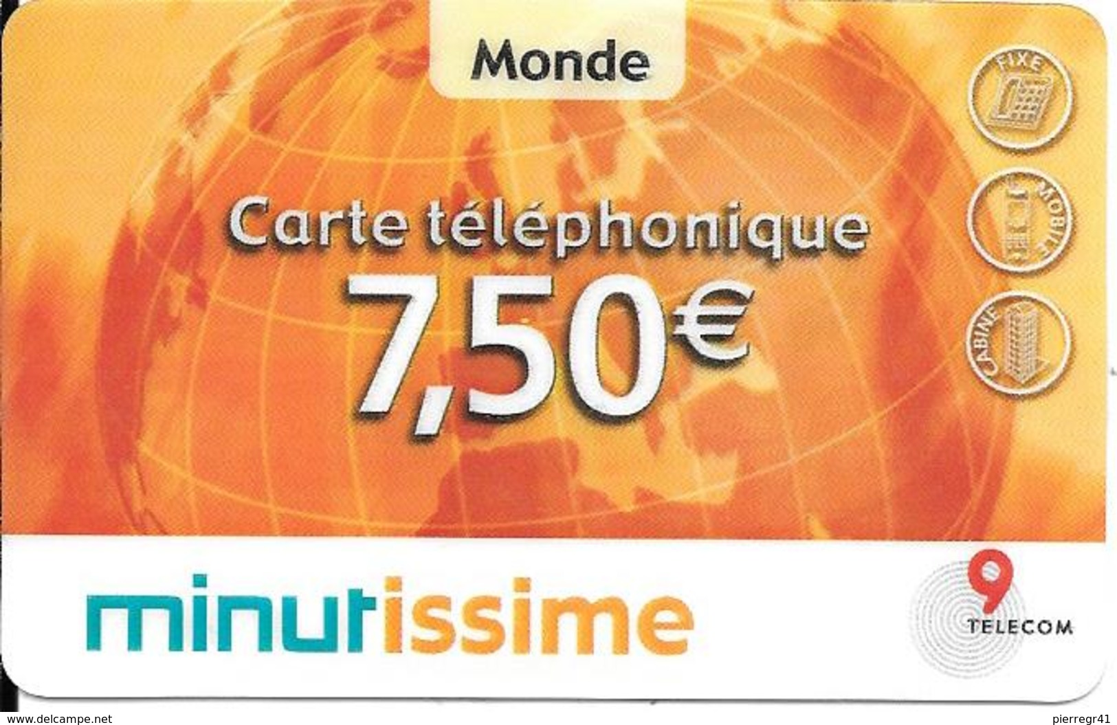 CARTE-PREPAYEE-7.5€-9 TELECOM-LA MINUTISSIME-31/09/2004-V° TG N°Lasers Gras Sur Fond Blanc-Code Barres - - Autres & Non Classés