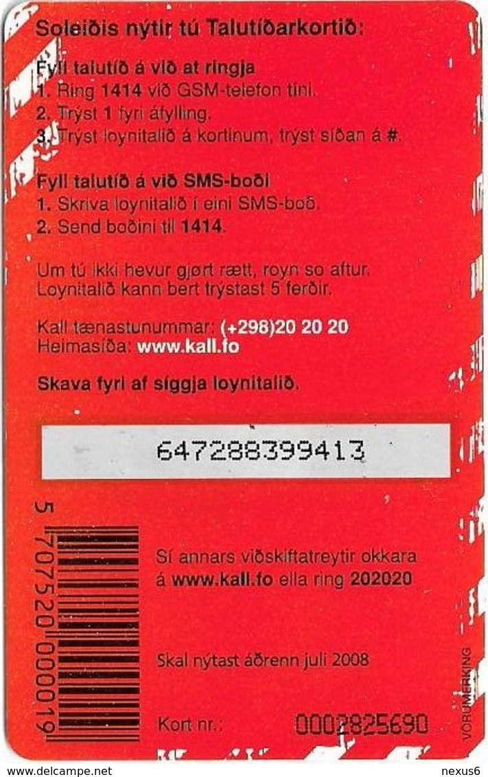 Faroe - Kall Frælsi Talutid, 50Kr. GSM Refill, Exp.07.2008, Used - Färöer I.