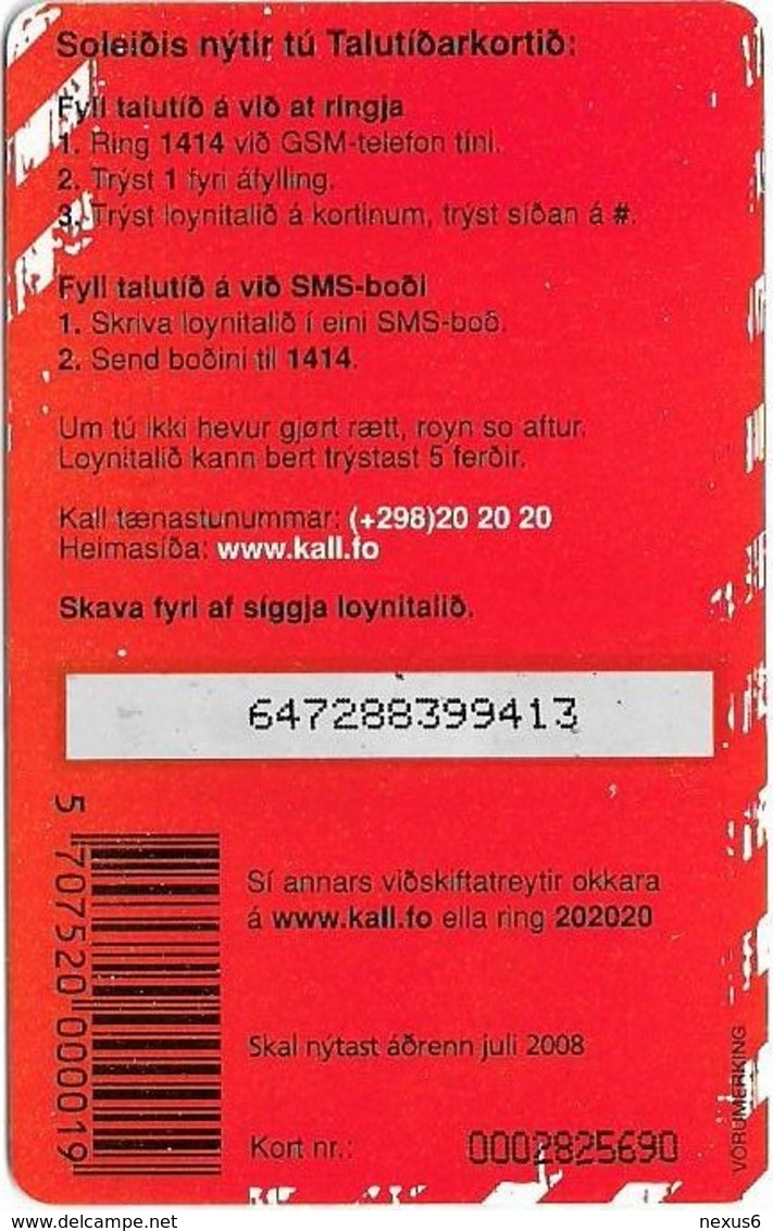 Faroe - Kall Frælsi Talutid, 50Kr. GSM Refill, Exp.07.2008, Used - Islas Faroe