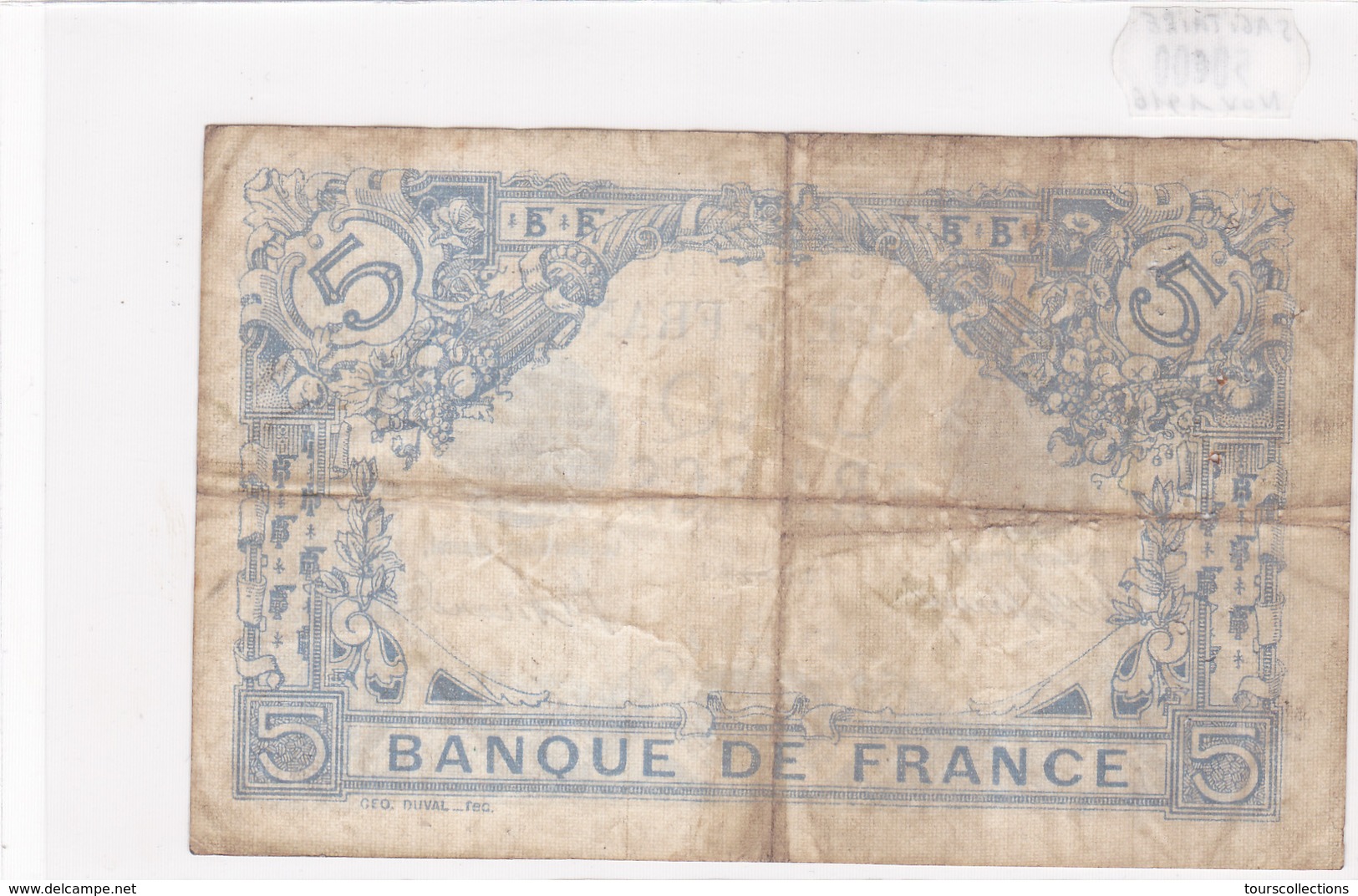 Billet De 5 Francs Bleu Du 18/11/1916 Sagittaire - N.14989 Alph 714 @ N° Fayette : 2.45 - 5 F 1912-1917 ''Bleu''