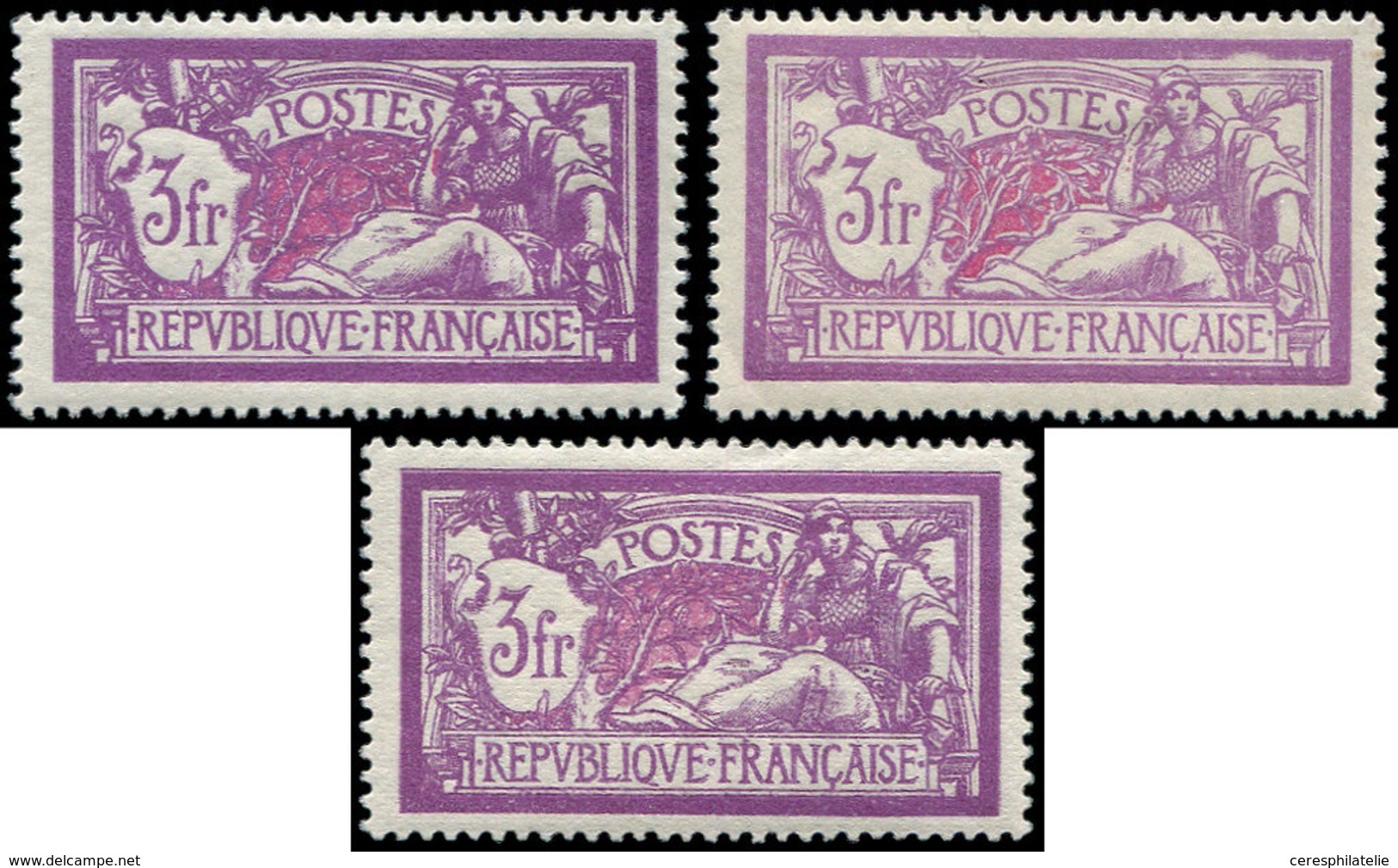 * Collection Au Type Merson - 240   3f. Lilas Et Carmin, 3 Nuances, TB - 1900-27 Merson