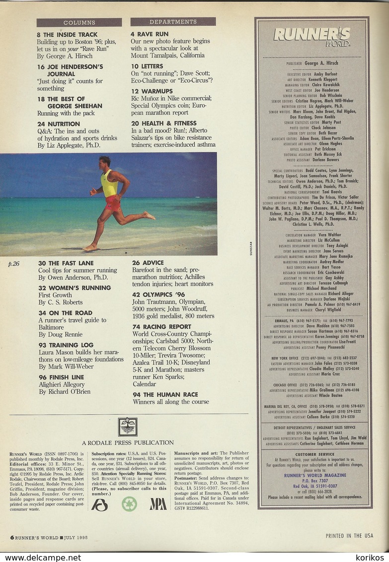 RUNNERS WORLD - RUNNER’S WORLD MAGAZINE - US EDITION - JULY 1995 – ATHLETICS - TRACK AND FIELD - 1950-Aujourd'hui