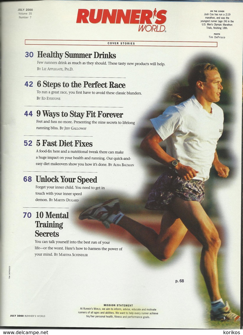 RUNNERS WORLD - RUNNER’S WORLD MAGAZINE - US EDITION – JULY 2000 – ATHLETICS - TRACK AND FIELD - 1950-Now