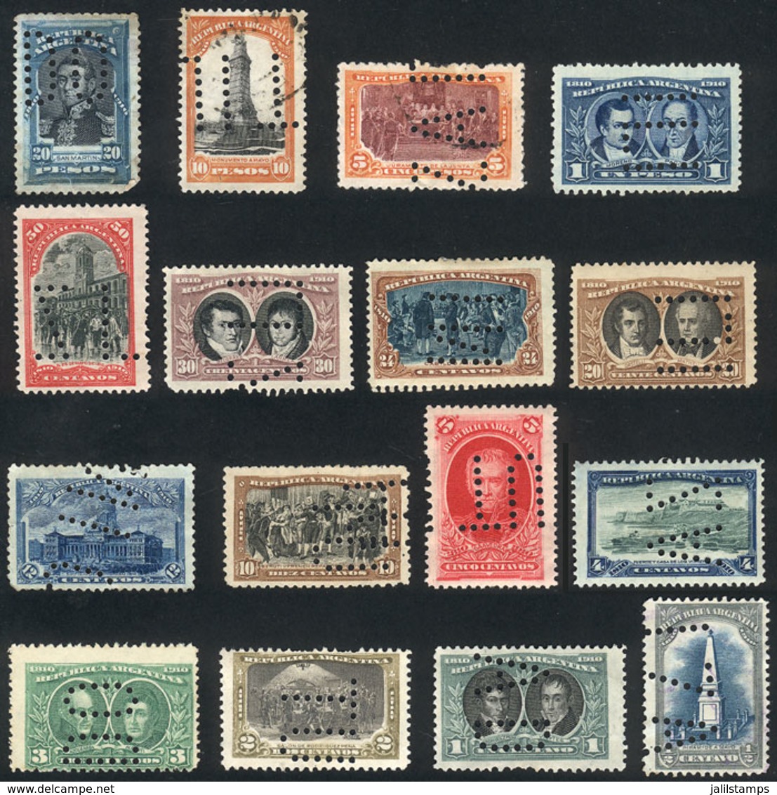 ARGENTINA: GJ.300/315, 1910 Centenary Of The May Revolution, Cmpl. Set Of 16 Values With Bulk Mail Cancellation, With In - Sonstige & Ohne Zuordnung