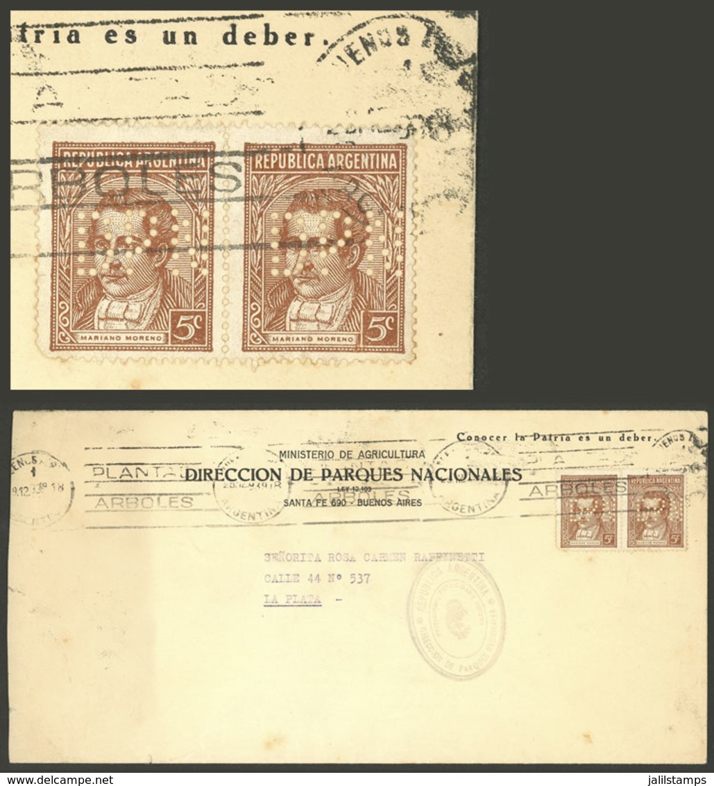 ARGENTINA: Cover Used In 1939, Franked With Pair 5c. Moreno Typographed On Chalky Paper, With "DPN" Perfin Of Dirección  - Sonstige & Ohne Zuordnung