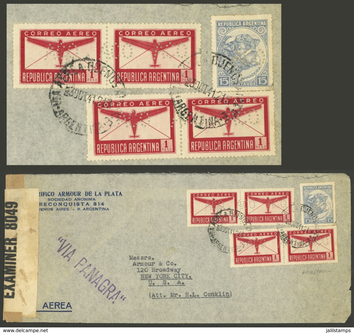 ARGENTINA: Cover Used In 1941, Franked With 4.15P., All With "ACO" Perfin Of Frigorífico Armour, Very Nice!" - Sonstige & Ohne Zuordnung