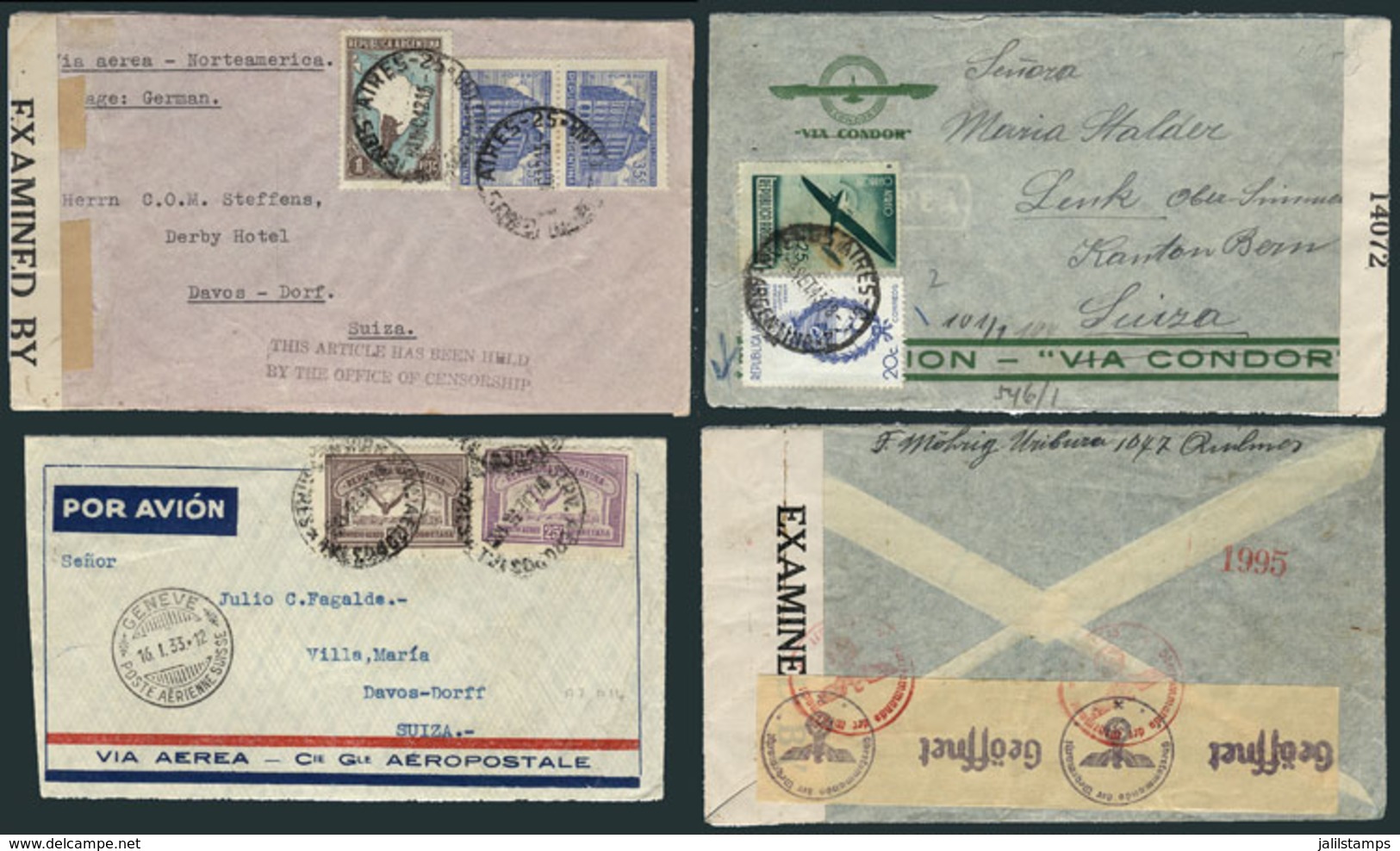 ARGENTINA: 6 Airmail Covers Sent To Switzerland Between 1933 And 1949, Interesting Postages, Very Fine Quality, Market V - Vorphilatelie