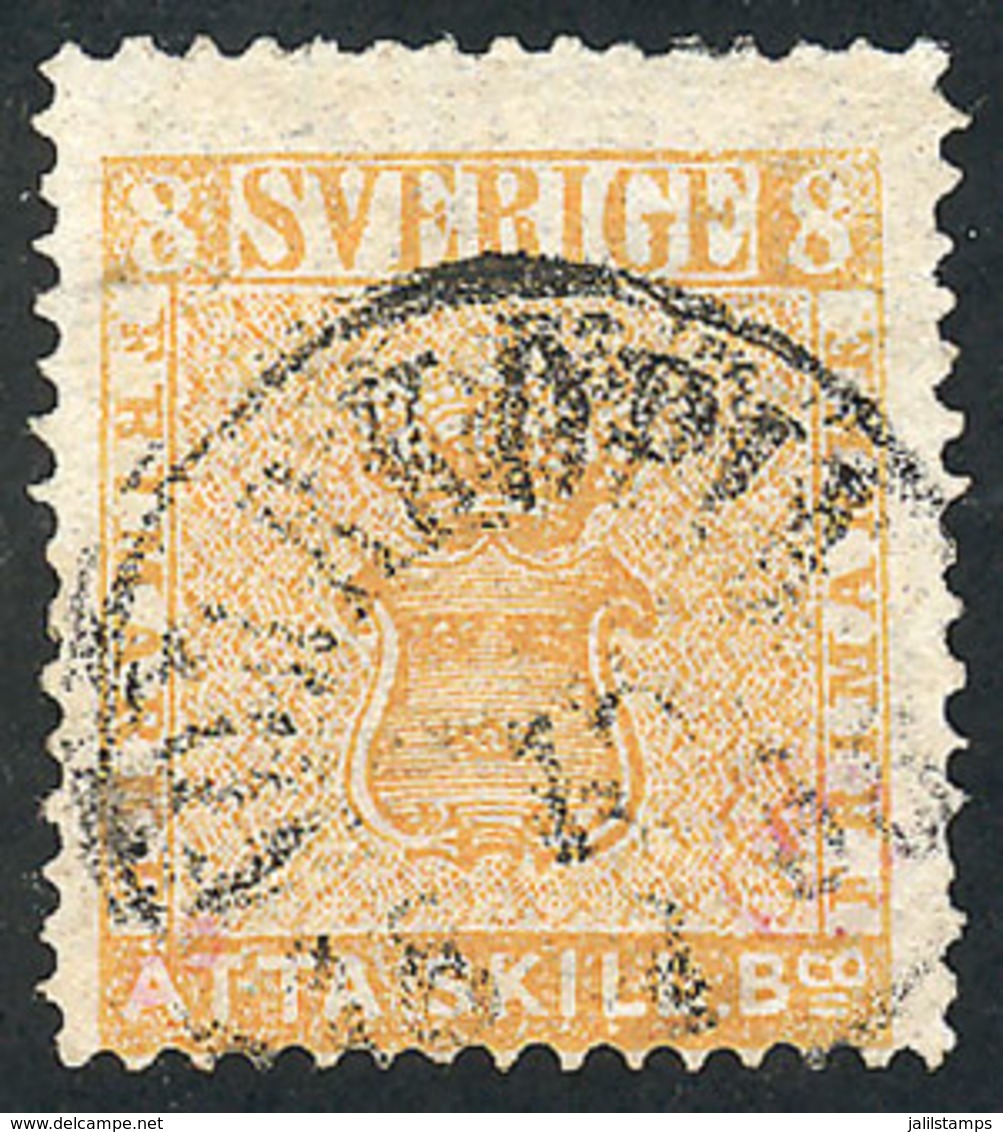 SWEDEN: Sc.4e, 1857 8s. Orange-yellow, Used, Fine Quality, Catalog Value US$575. - Gebraucht