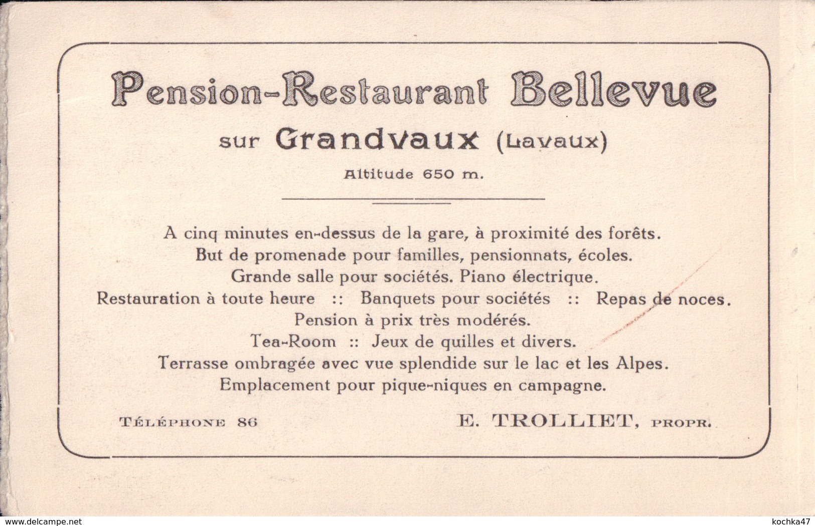 Pension Restaurant Bellevue Sur Grandvaux (Lavaux  CPA  Publicitaire - Grandvaux
