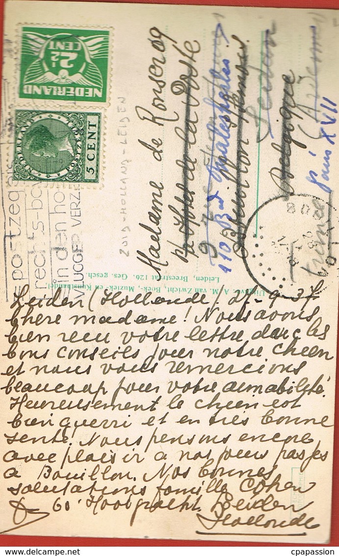 LEIDEN -NEDERLAND - Rijnsburger Singel Circulated 1937 -scans Recto Verso - Paypal Free - Leiden