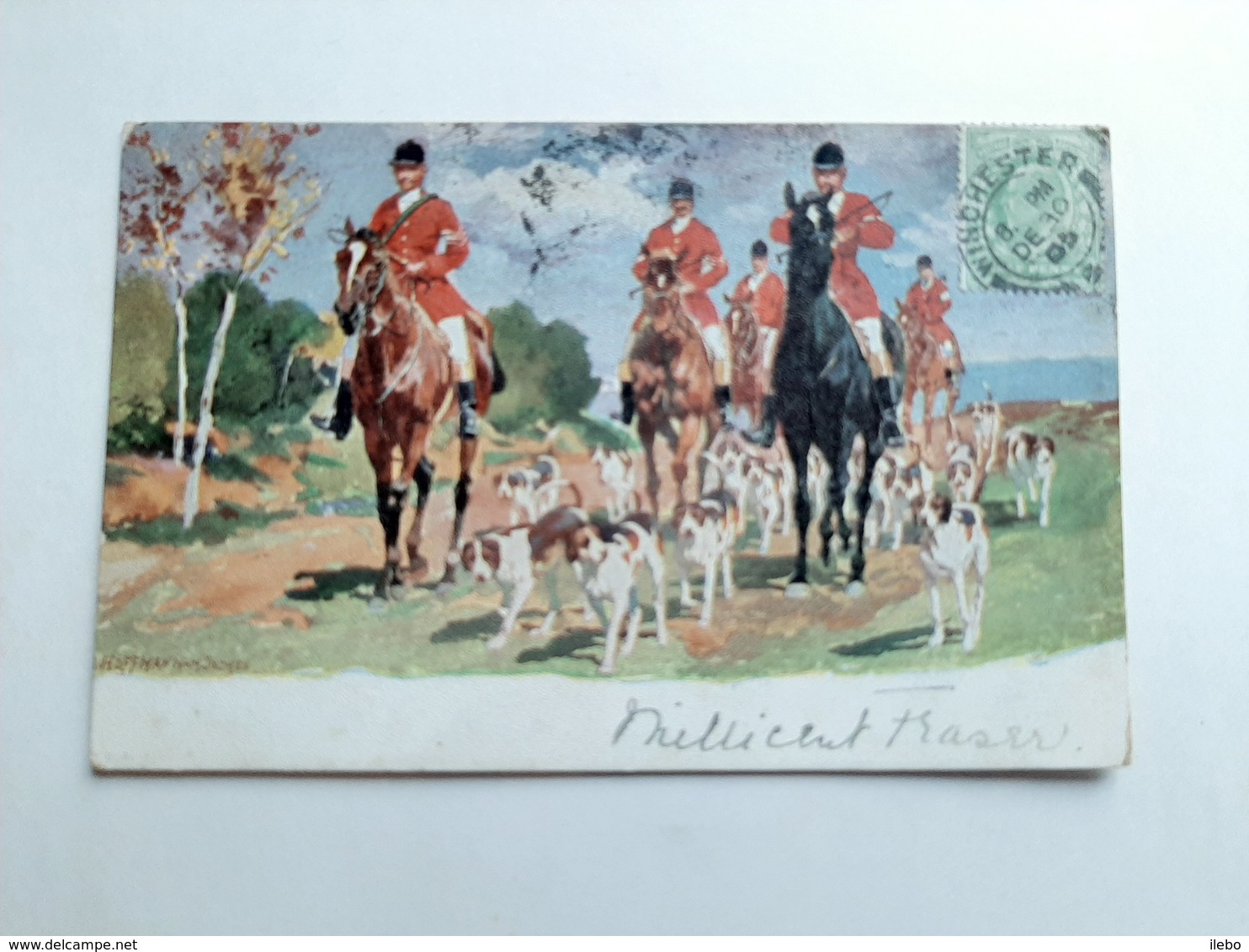 Chasse à Courre Illustrateur Hoffmann Munchen Timbre Taxe London 1905 Chiens Chevaux - Hoffmann, Anton - Munich