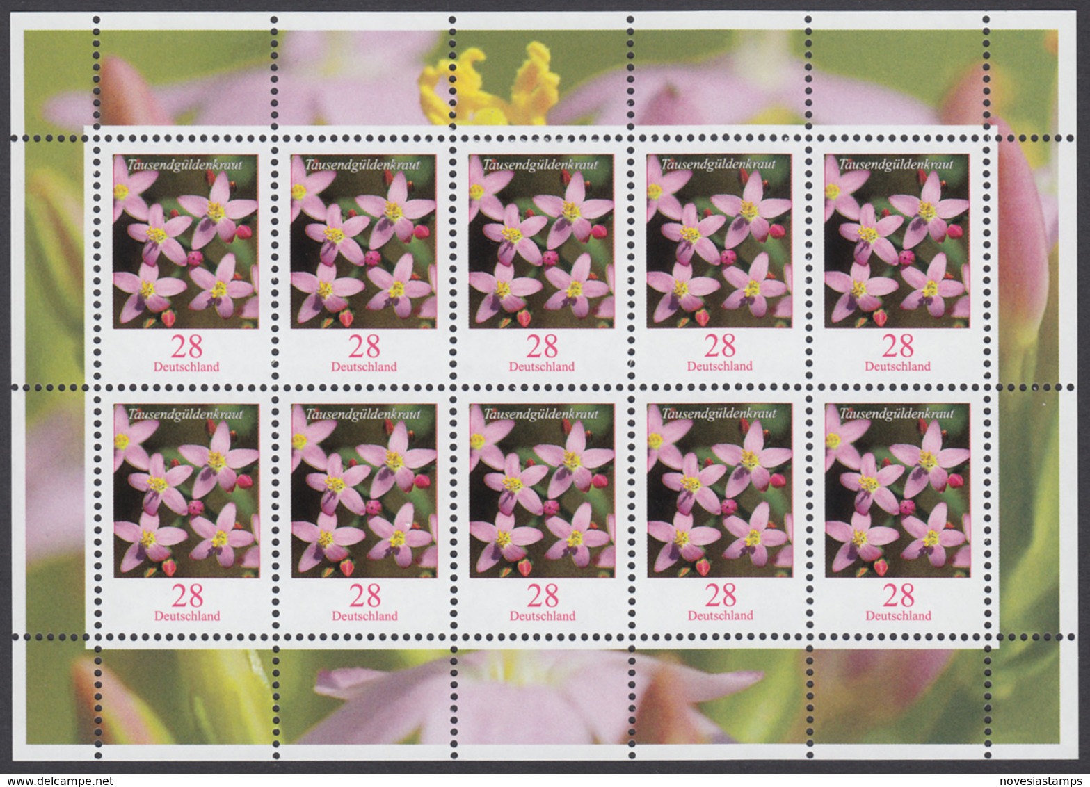 !a! GERMANY 2014 Mi. 3088 MNH SHEET(10) -Flowers: Centaury - 2011-2020