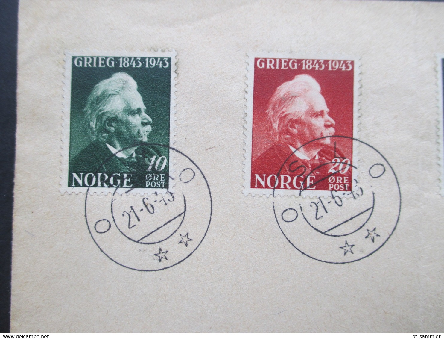 Norwegen 1943 Nr. 287/290 100. Geburtstag Von Edvard Grieg Blanko Satzbrief Sternstempel Oslo - Storia Postale