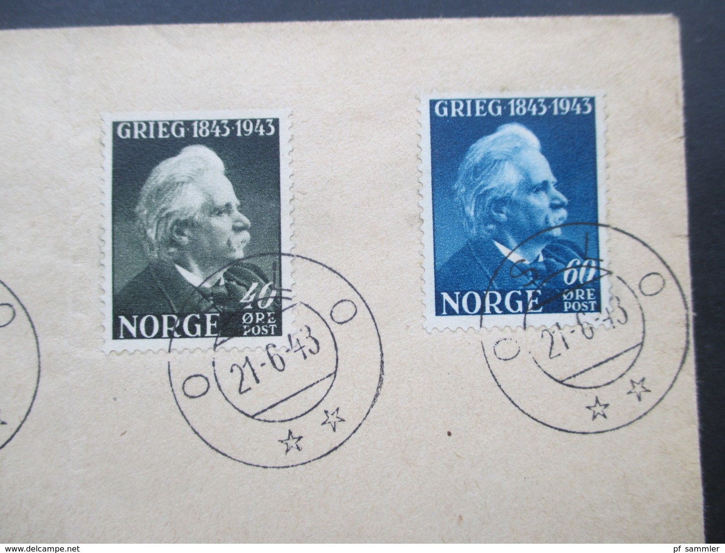 Norwegen 1943 Nr. 287/290 100. Geburtstag Von Edvard Grieg Blanko Satzbrief Sternstempel Oslo - Briefe U. Dokumente