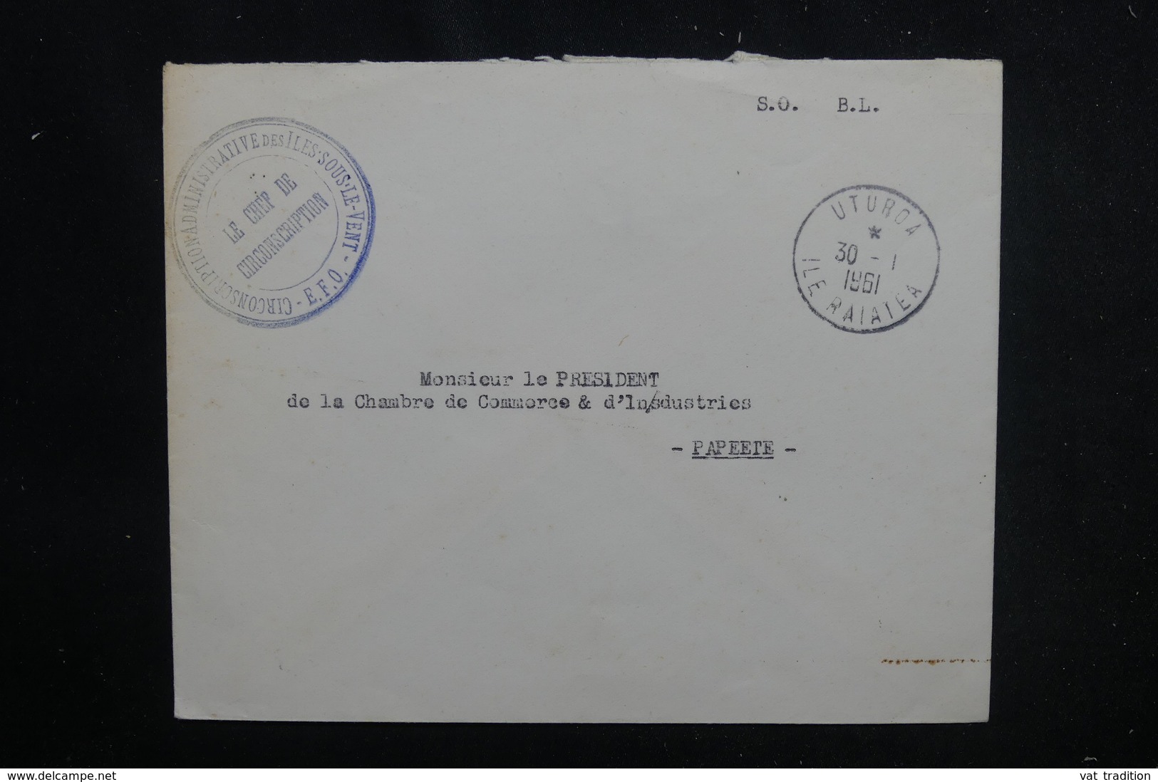 POLYNÉSIE - Enveloppe En Franchise De Uturoa Pour Papeete En 1961 - L 52641 - Briefe U. Dokumente