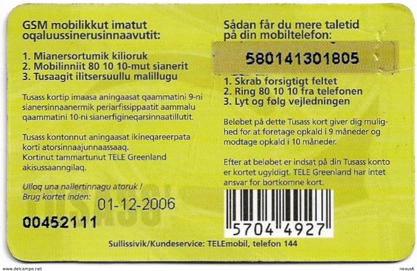 Greenland - Tusass - Two Girls With Mobile, GSM Refill, 200kr. Exp. 01.12.2006, Used - Groenlandia