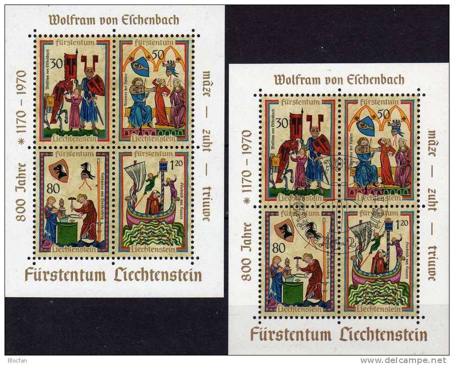 Minnesänger 1970 Liechtenstein Blocks 8 **/o 8€ Lieder-Handschrift Bloque Hoja Art Blocs Music Sheets Bf Fürstentum - Sammlungen