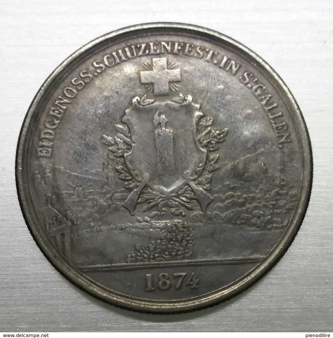 Riproduzione Di Moneta, Commemorativa Eidgenoss Schuzenfest ST GALLEN 1874 (pos.A10.68) NO ARGENTO, FAKE, FALSE - Swasiland