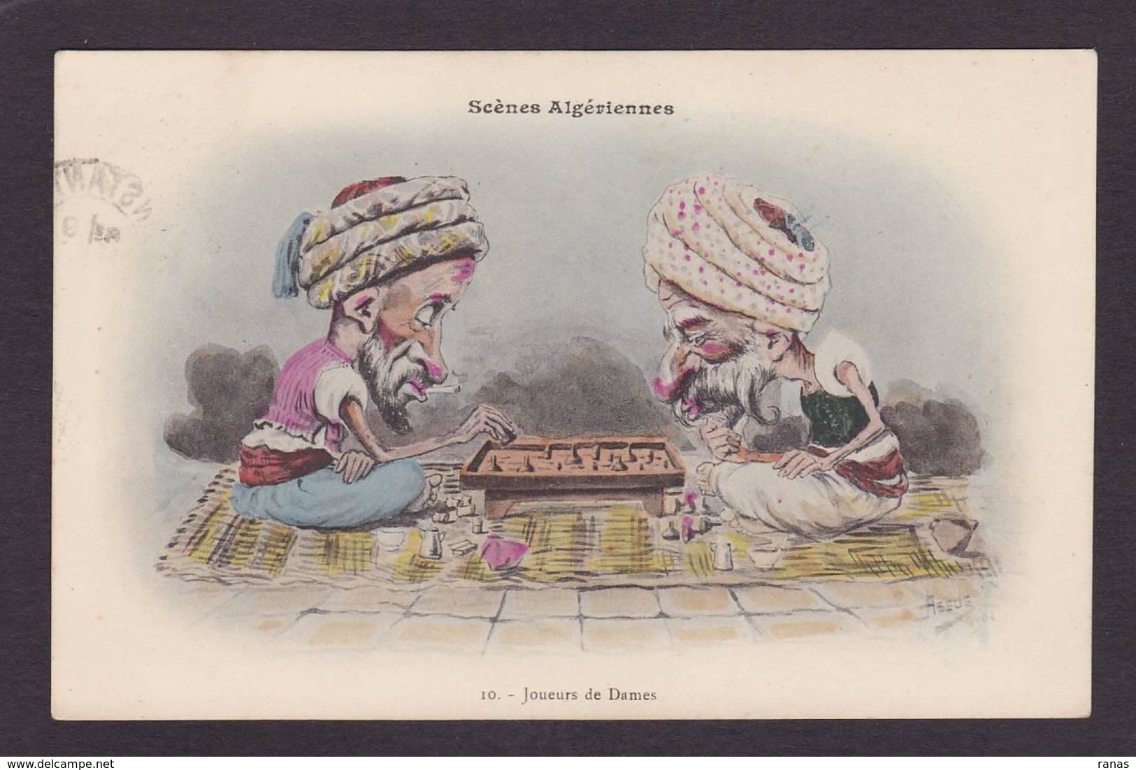 CPA Assus Illustrateur Arabe Satirique Caricature Circulé Jeu De Dames échecs Chess  Playing - Astus