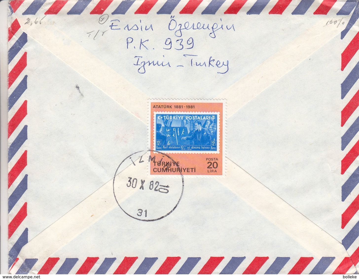 Turquie - Lettre De 1982 ° - Oblit Izmir - Timbres Sut Timbres - Bloc Antalya 82 - Storia Postale